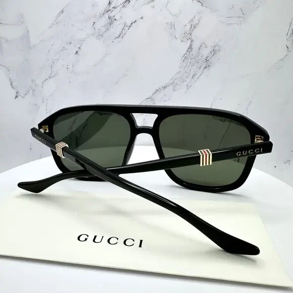 New GUCCI Sunglasses Black Aviator Pilot Gold Logo Metal Red Green Web Gucci - Picture 7 of 16